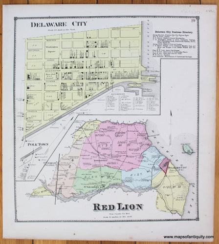 Delaware-City-Red-Lion-Antique-Map-1868-Beers-1860s-1800s-19th-century-Maps-of-Antiquity