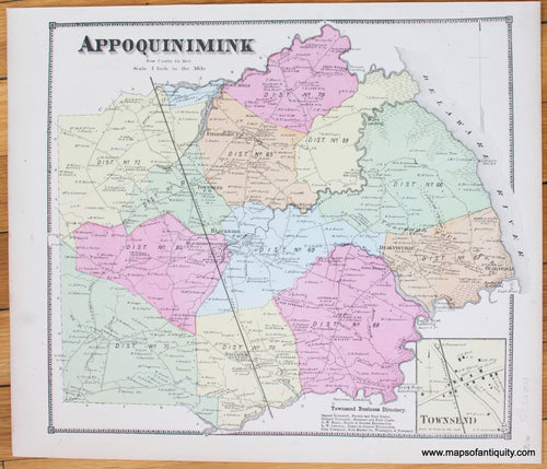 Appoquinimink-Townsend-Antique-Map-1868-Beers-1860s-1800s-19th-century-Maps-of-Antiquity