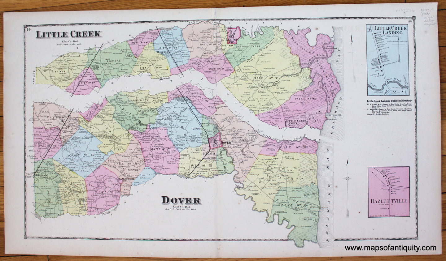 Little-Creek-Kent-Co.-Del.-Dover-Kent-Co.-Del.-Little-Creek-Landing-Kent-Co.-Del.-Hazlettville-Dover-Kent-Co.-Antique-Map-1868-Beers-1860s-1800s-19th-century-Maps-of-Antiquity