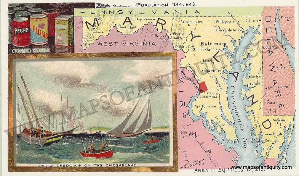 Antique-Chromolithograph-Map-Maryland-1890-Arbuckle-Mid-Atlantic-Maryland-1800s-19th-century-Maps-of-Antiquity