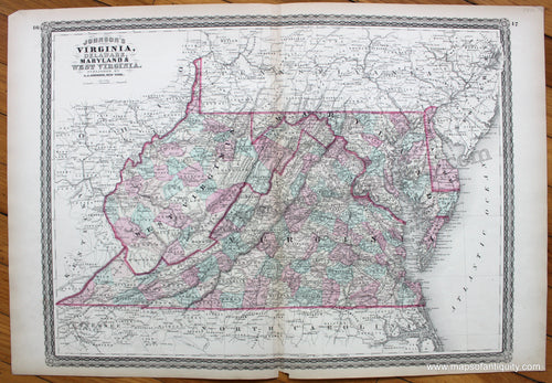 Antique-Hand-Colored-Map-Johnson's-Virginia-Delaware-Maryland-&-West-Virginia-1880-Alvin-J.-Johnson-&-Son-Mid-Atlantic-1800s-19th-century-Maps-of-Antiquity