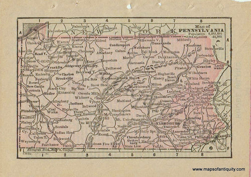 Antique-Printed-Color-Miniature-Map-Miniature-Map-of-Pennsylvania-1888-Blomgren-Bros.-Engravers-Mid-Atlantic-Pennsylvania-1800s-19th-century-Maps-of-Antiquity
