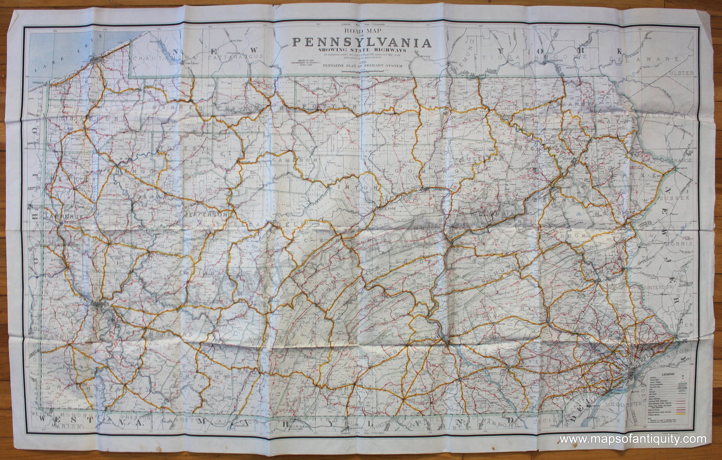 Antique-Printed-Color-Map-Road-Map-of-Pennsylvania-showing-State-Highways-1924-Dept-of-Highways-Mid-Atlantic-Pennsylvania-1800s-19th-century-Maps-of-Antiquity