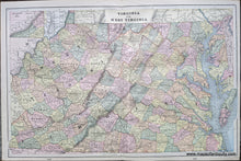 Load image into Gallery viewer, Genuine-Antique-Printed-Color-Comparative-Chart-Virginia-and-West-Virginia;-versos:-Maryland-and-Delaware--Ohio-United-States-Mid-Atlantic-1892-Home-Library-&amp;-Supply-Association-Maps-Of-Antiquity-1800s-19th-century
