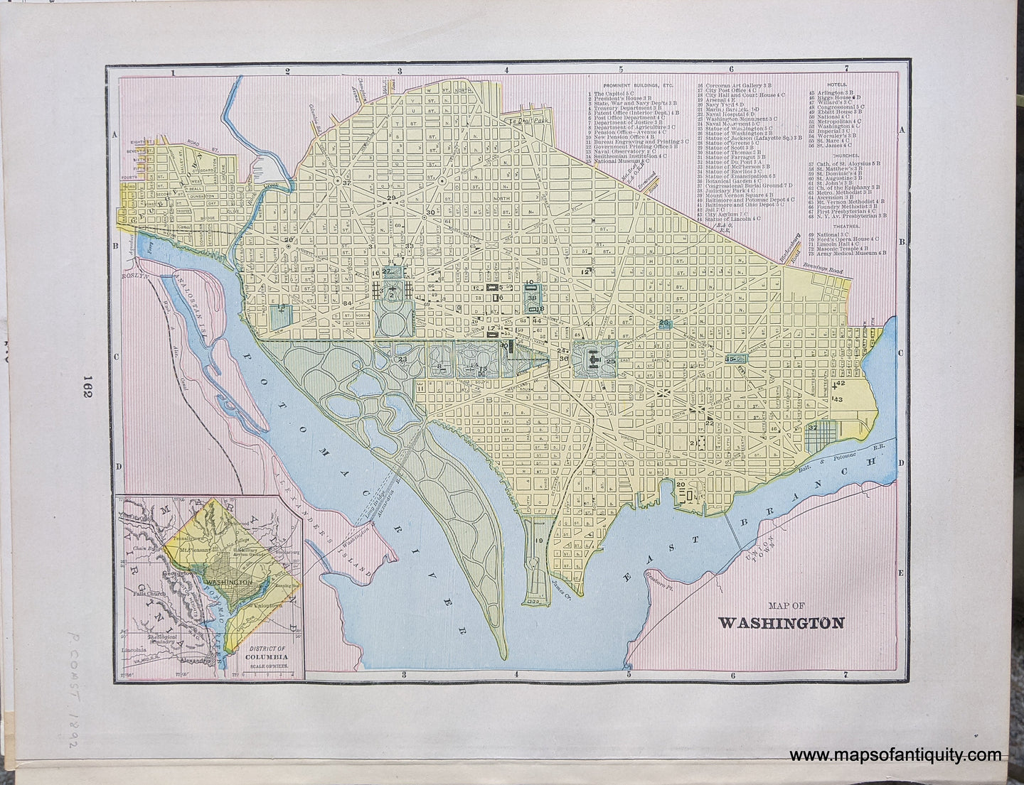 Genuine-Antique-Printed-Color-Comparative-Chart-Map-of-Washington-DC;-versos:-New-Driving-Map-of-Philadelphia-Baltimore-United-States-Mid-Atlantic-1892-Home-Library-&-Supply-Association-Maps-Of-Antiquity-1800s-19th-century