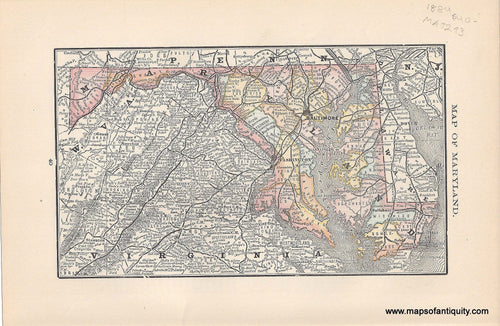 Genuine Antique Map-Map of Maryland-1884-Rand McNally & Co-Maps-Of-Antiquity