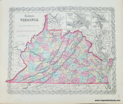 Genuine-Antique-Map-Coltons-Virginia-1859-Colton-Maps-Of-Antiquity