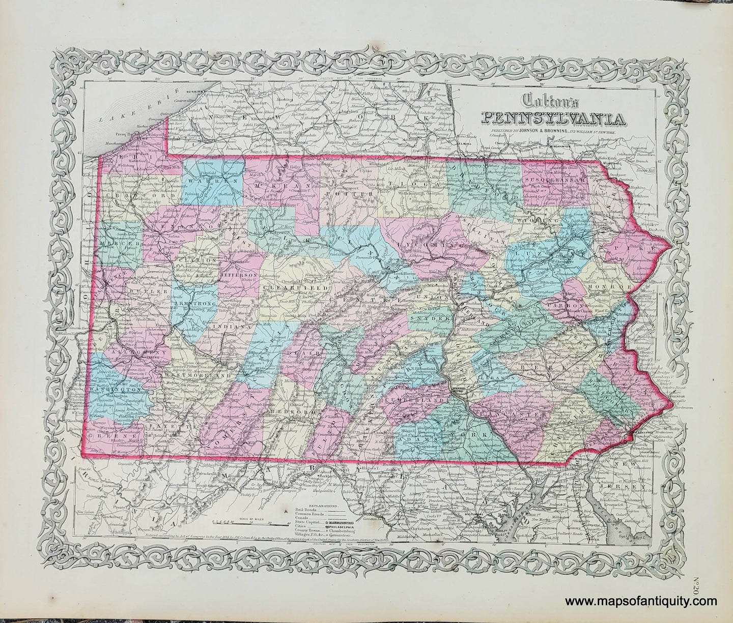Genuine-Antique-Map-Coltons-Pennsylvania-1859-Colton-Maps-Of-Antiquity