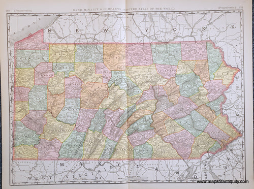 Genuine-Antique-Map-Pennsylvania-Pennsylvania--1898-Rand-McNally-Maps-Of-Antiquity-1800s-19th-century