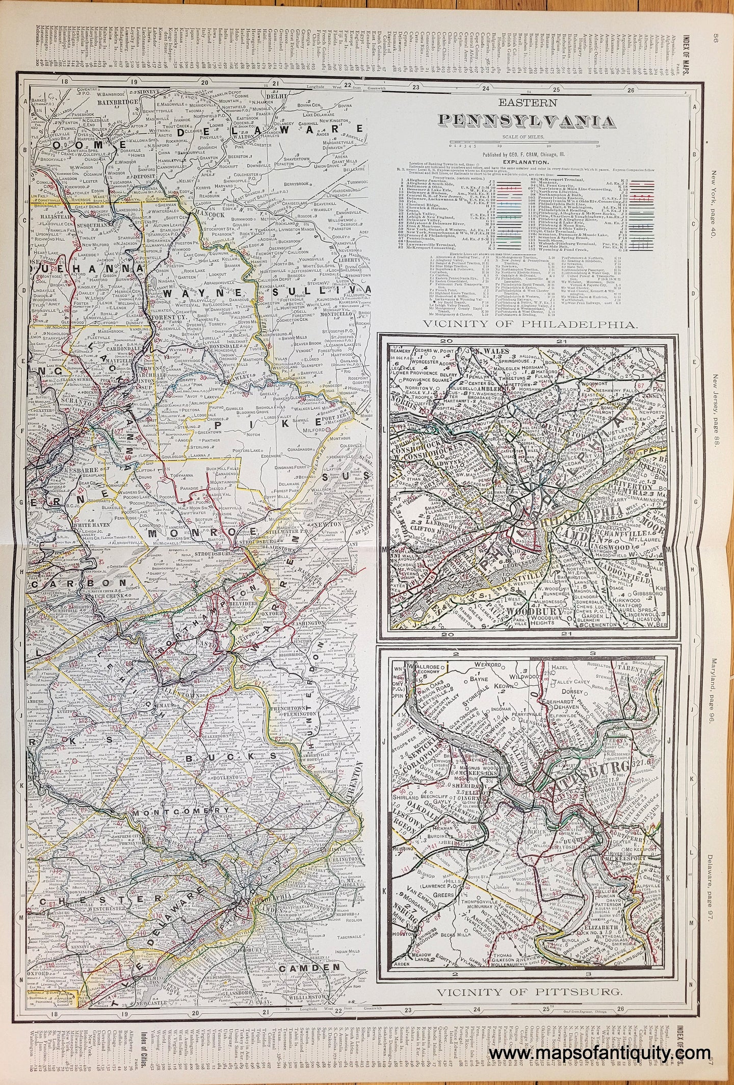 Genuine-Antique-Map-Eastern-Pennsylvania-1900-circa-Cram-Maps-Of-Antiquity