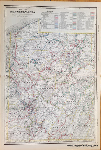 Genuine-Antique-Map-Western-Pennsylvania-1900-circa-Cram-Maps-Of-Antiquity