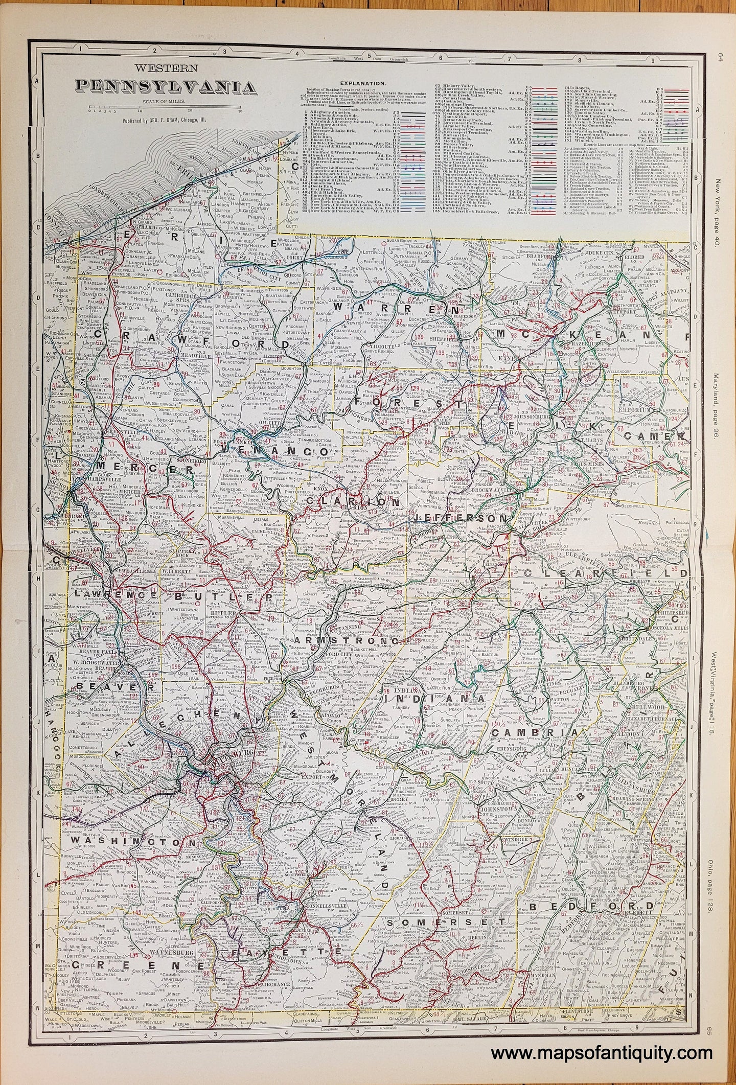 Genuine-Antique-Map-Western-Pennsylvania-1900-circa-Cram-Maps-Of-Antiquity