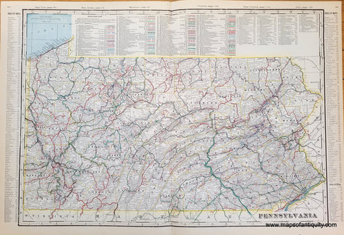 Genuine-Antique-Map-Pennsylvania-1900-circa-Cram-Maps-Of-Antiquity