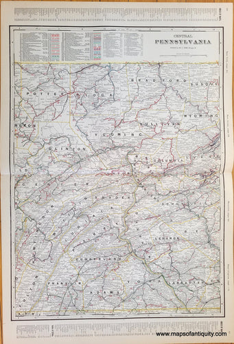 Genuine-Antique-Map-Central-Pennsylvania-1900-circa-Cram-Maps-Of-Antiquity