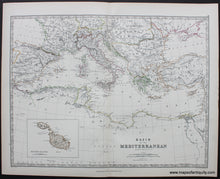 Load image into Gallery viewer, Antique-Map-Keith-Johnston-1880-1880s-1800s-Late-19th-Century-Basin-of-the-Mediterranean-Europe-Maltese-Islands-Maps-of-Antiquity
