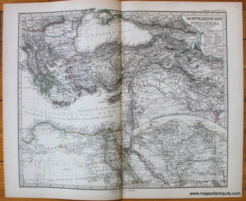 Antique-Map-Mediterranean-North-africa-Mittellandische-Meer-Nord-Afrika-Nile-Stieler-1876-1870s-1800s-19th-century-Maps-of-Antiquity