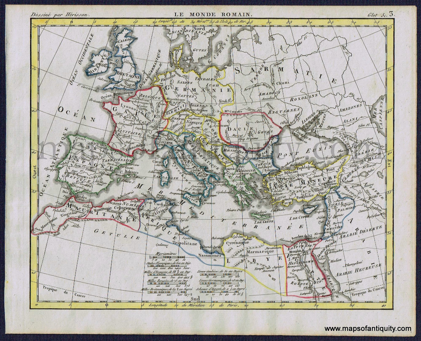 Antique-Map-Le-Monde-Romain-Roman-Empire-Herrison-French-1806-1800s-Early-19th-Century-Maps-of-Antiquity