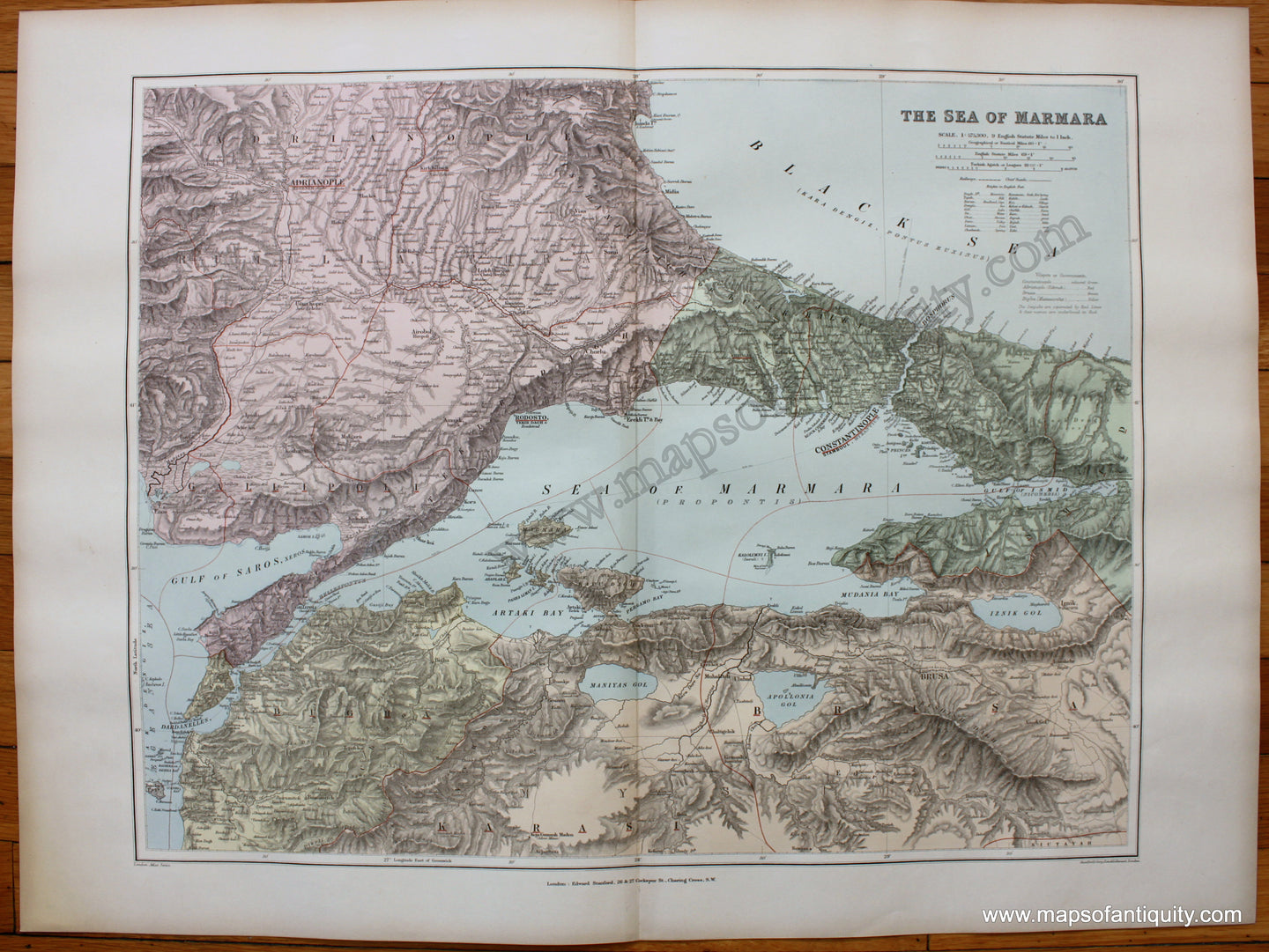 Printed-Color-Antique-Map-The-Sea-of-Marmara-1904-Stanford-1800s-19th-century-Maps-of-Antiquity
