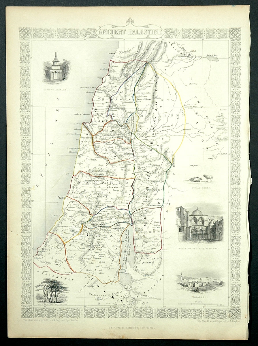 Engraved-antique-map-Ancient-Palestine**********-Middle-East-and-Holy-Land-Palestine-1851-Tallis-Maps-Of-Antiquity