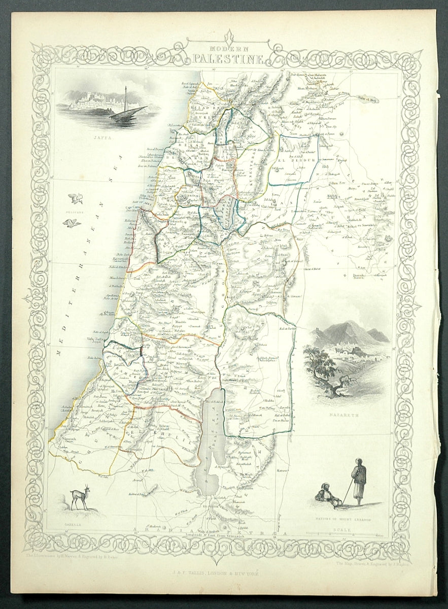 Engraved-antique-map-Modern-Palestine.**********-Middle-East-and-Holy-Land-Palestine-1851-Tallis-Maps-Of-Antiquity
