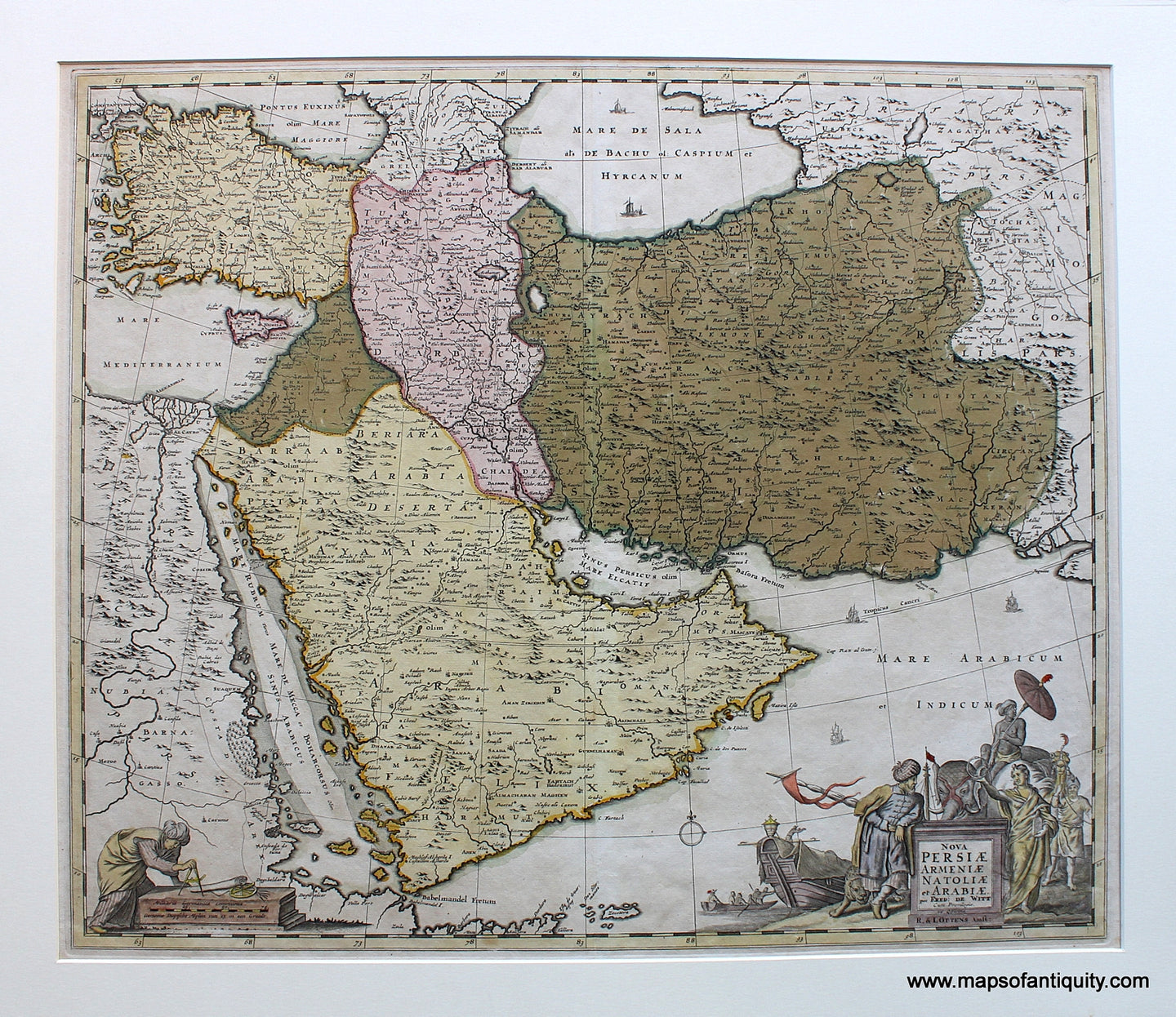 Antique-Hand-Colored-Map-Nova-Persiae-Armeniae-Natoliae-et-Arabiae-per-Fred.-De-Witt-Middle-East-and-Holy-Land--c.-1690-1730-Frederick-De-Witt-Maps-Of-Antiquity