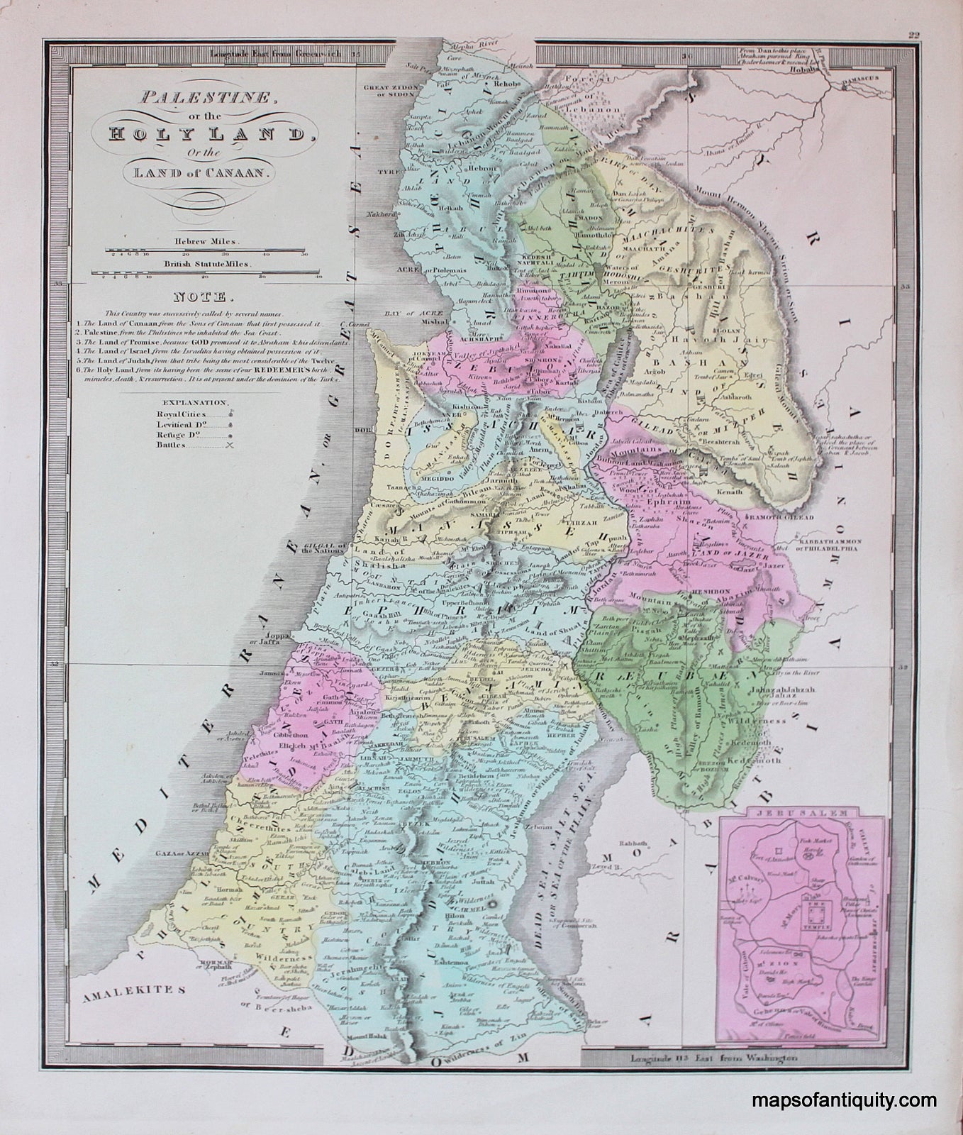 Antique-Hand-Colored-Map-Palestine-or-the-Holy-Land-or-the-Land-of-Canaan.**********-Middle-East-and-Holy-Land--1848-Jeremiah-Greenleaf-Maps-Of-Antiquity