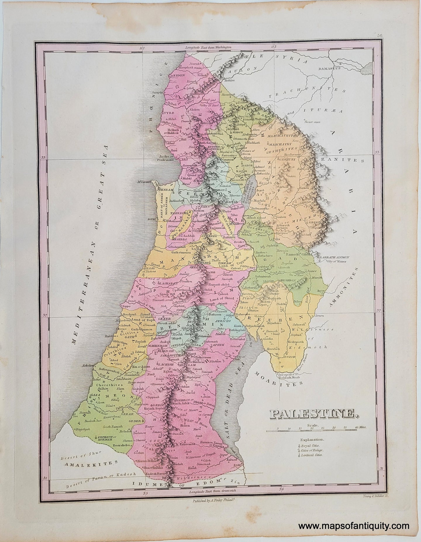 Antique-Hand-Colored-Map-Palestine.--Middle-East-and-Holy-Land--1824-Anthony-Finley-Maps-Of-Antiquity