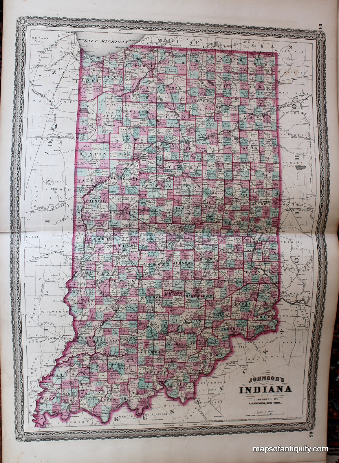 Antique-Hand-Colored-Map-Indiana-United-States-Midwest-1870-Johnson-Maps-Of-Antiquity