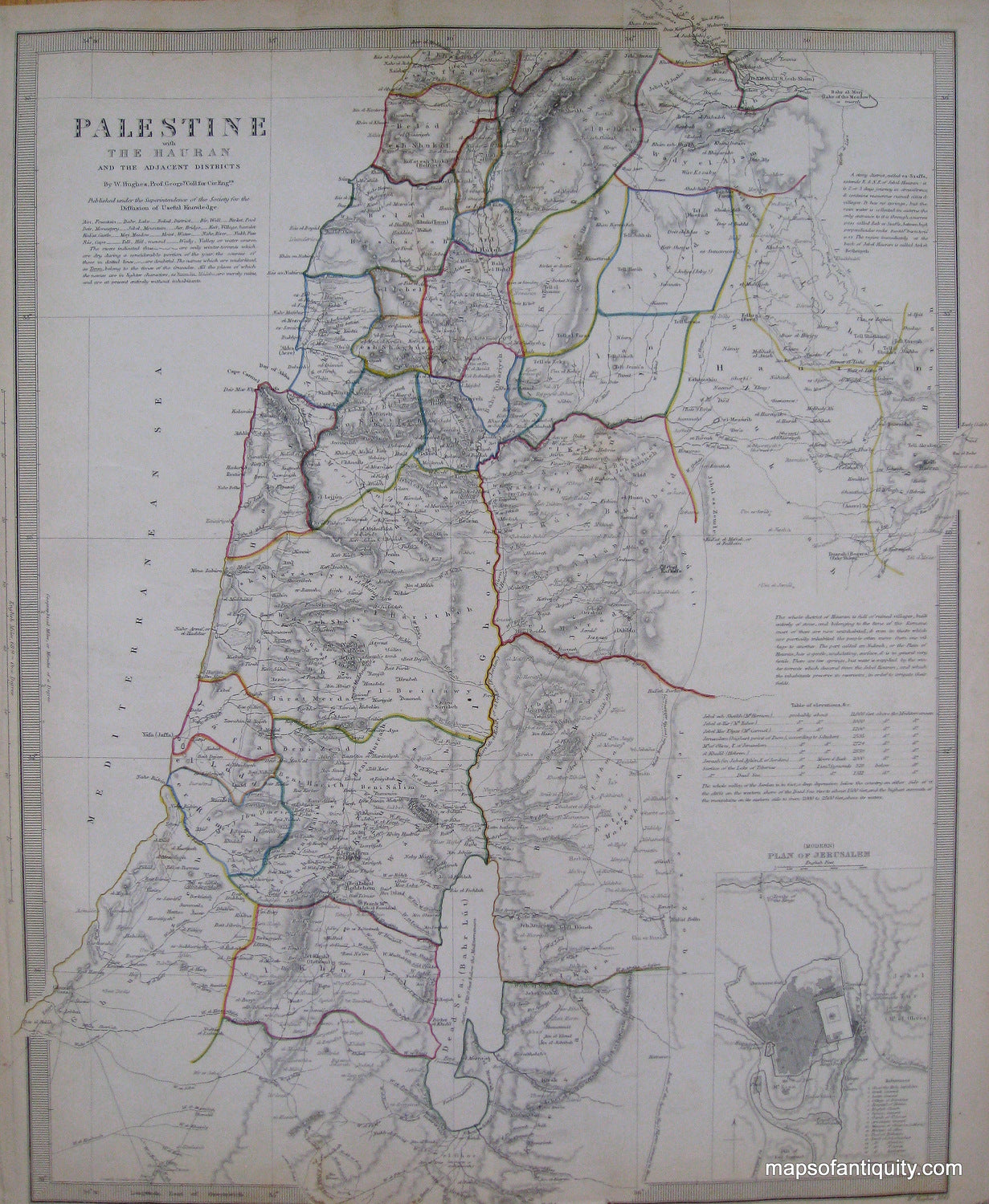 Antique-Hand-Colored-Map-Palestine-with-the-Hauran-and-the-Adjacent-Districts-**********-Middle-East-and-Holy-Land-Palestine-1843-SDUK/-Society-for-the-Diffusion-of-Useful-Knowledge-Maps-Of-Antiquity