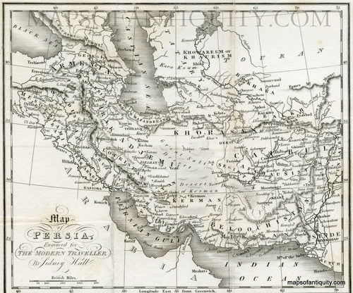 Black-and-white-antique-map-Map-of-Persia-Engraved-for-the-Modern-Traveller-by-Sidney-Hall-Middle-East-and-Holy-Land-Persia-1827-Sidney-Hall-Maps-Of-Antiquity
