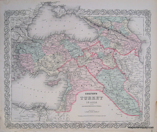 Antique-Hand-Colored-Map-Colton's-Turkey-in-Asia-and-the-Caucasian-Provinces-of-Russia.-Middle-East-and-Holy-Land-Turkey-1887-Colton-Maps-Of-Antiquity