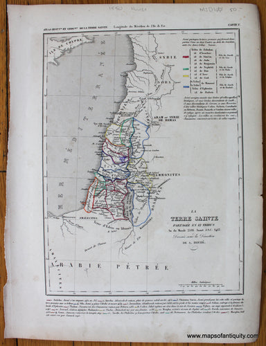 Antique-Hand-Colored-Map-La-Terre-Sainte-Partagee-en-12-Tribus-Middle-East--1850-Houze-Maps-Of-Antiquity