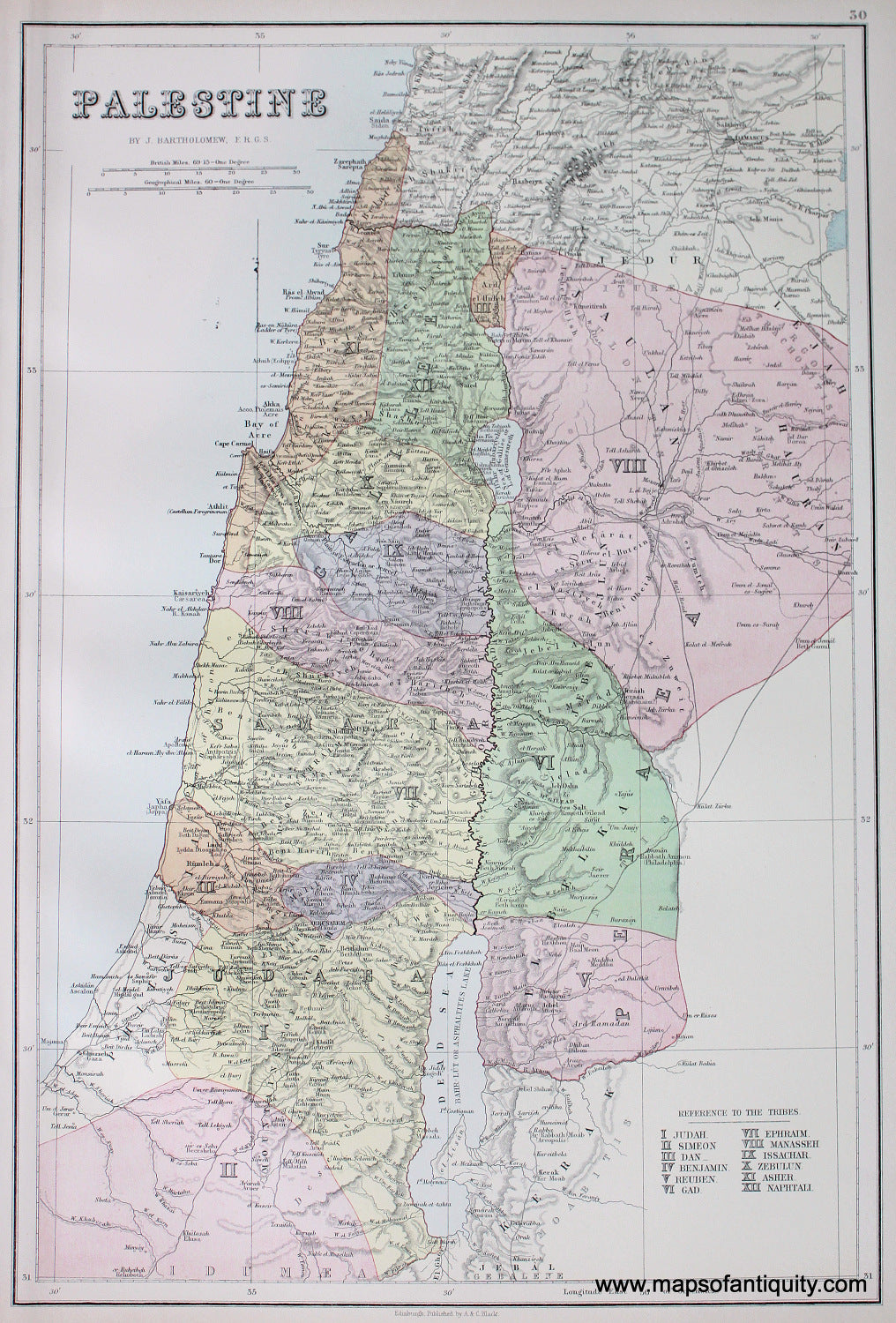Antique-printed-color-Map-Palestine-Middle-East-Palestine-1879-Black-Maps-Of-Antiquity