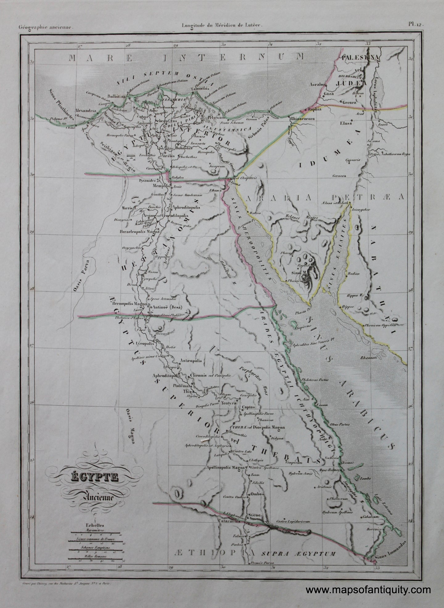 Antique-Hand-Colored-Map-Egypt-Ancienne-Middle-East-&-Holy-Land--1846-M.-Malte-Brun-Maps-Of-Antiquity