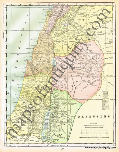 Antique-Printed-Color-Map-Palestine-verso:-Birds-Eye-View-of-The-Holy-Land-Middle-East-&-Holy-Land--1900-Cram-Maps-Of-Antiquity
