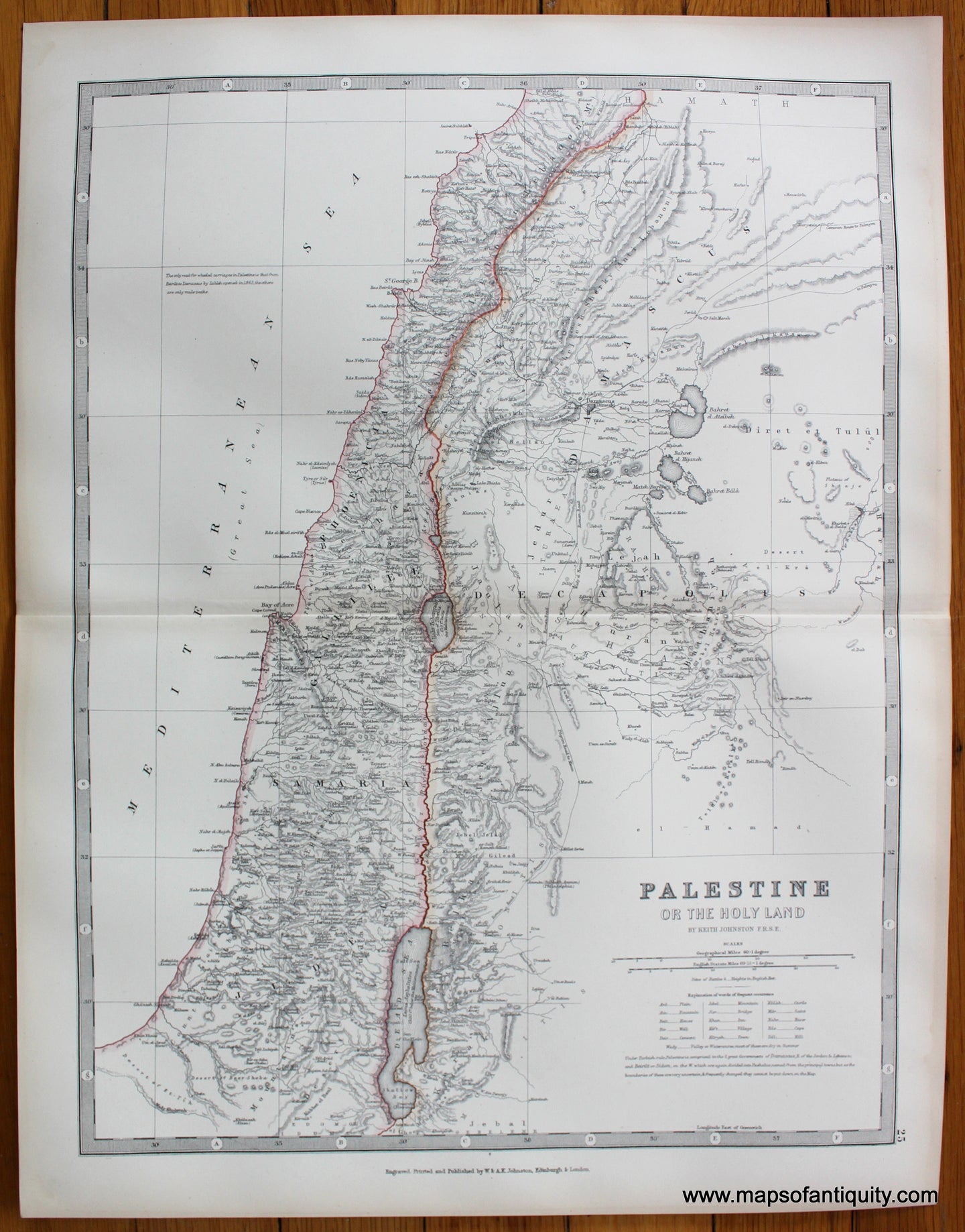 Antique-Printed-Color-Map-Palestine-or-The-Holy-Land-Middle-East-&-Holy-Land--1881-Johnston-Maps-Of-Antiquity