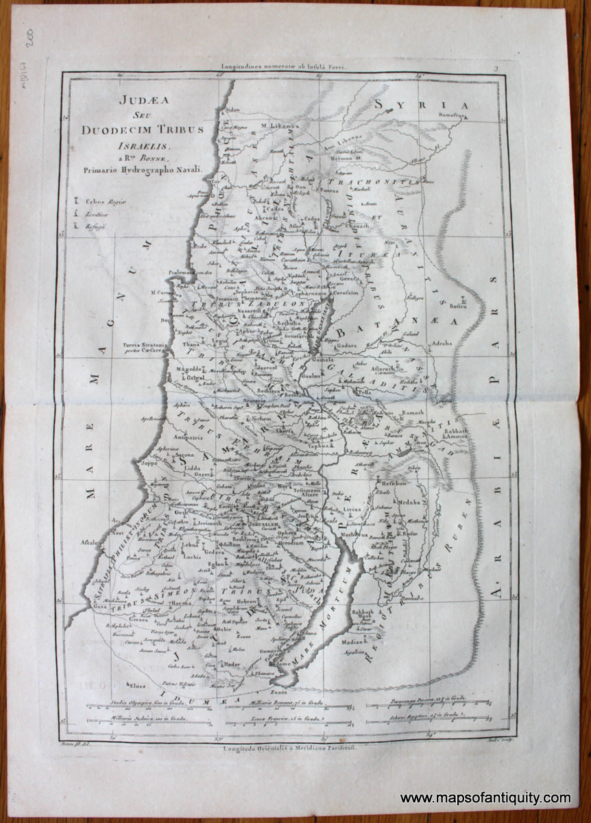 Antique-Map-Ancient-Israel-Judaea-seu-duodecim-Tribus-Israelis-Bonne-Desmarest-1787