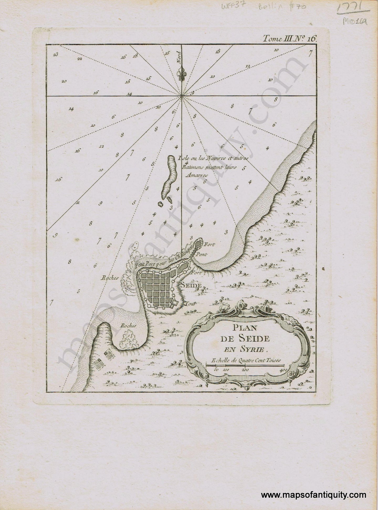 Antique-Map-Plan-de-Seide-en-Syrie-Lebanon-Lebanese-Plan-of-Sidon-Bellin-1771-1770s-1700s-Mid-Late-18th-Century-Maps-of-Antiquity