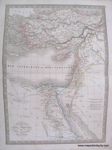 Antique-Hand-Colored-Map-Egypte-Syrie-Phoenicie-et-Asia-Mineure-Egypt-Syria-Phoenicia-and-Asia-Minor-1846-Monin-1800s-19th-century-Maps-of-Antiquity