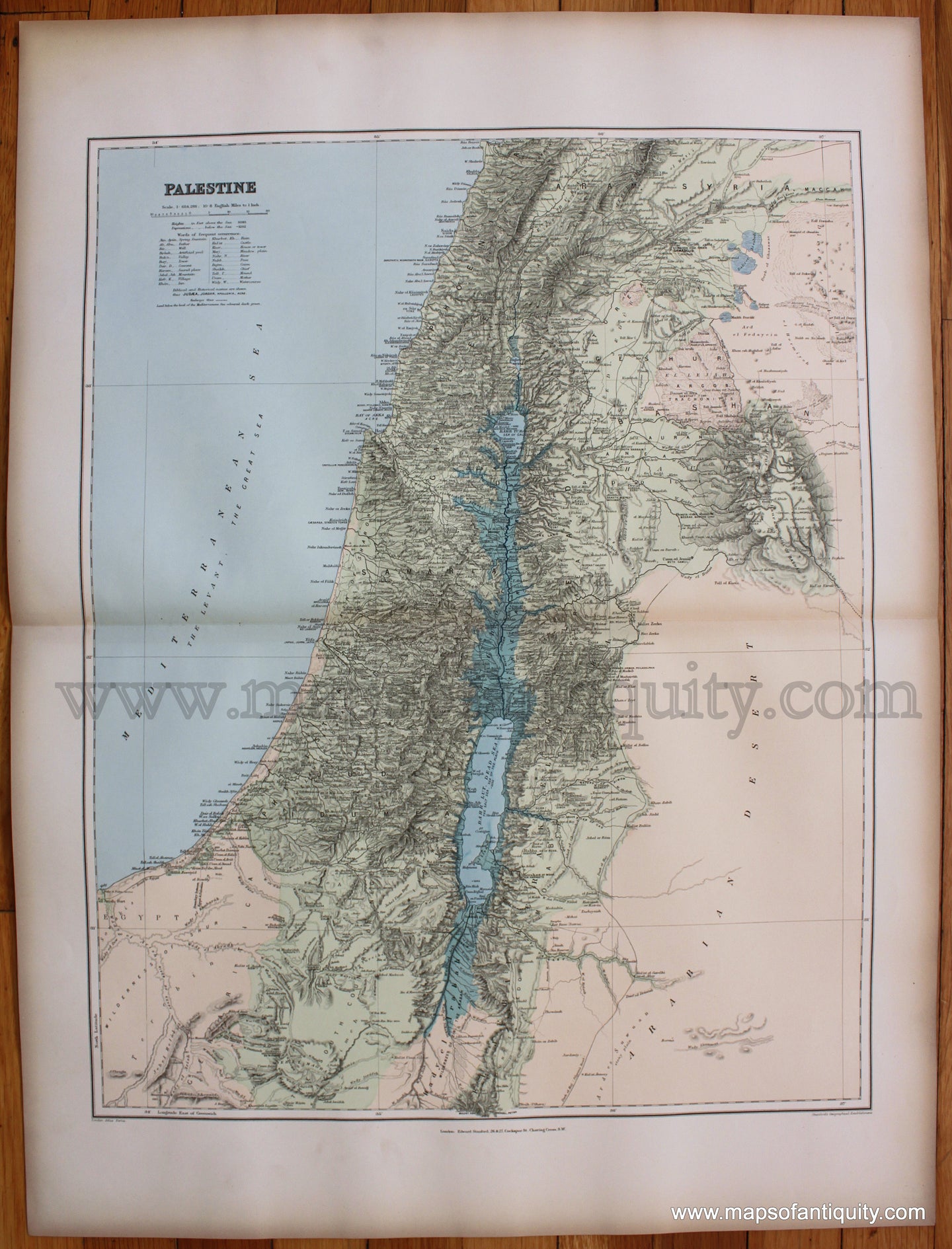 Printed-Color-Antique-Map-Palestine-1904-Stanford-1800s-19th-century-Maps-of-Antiquity