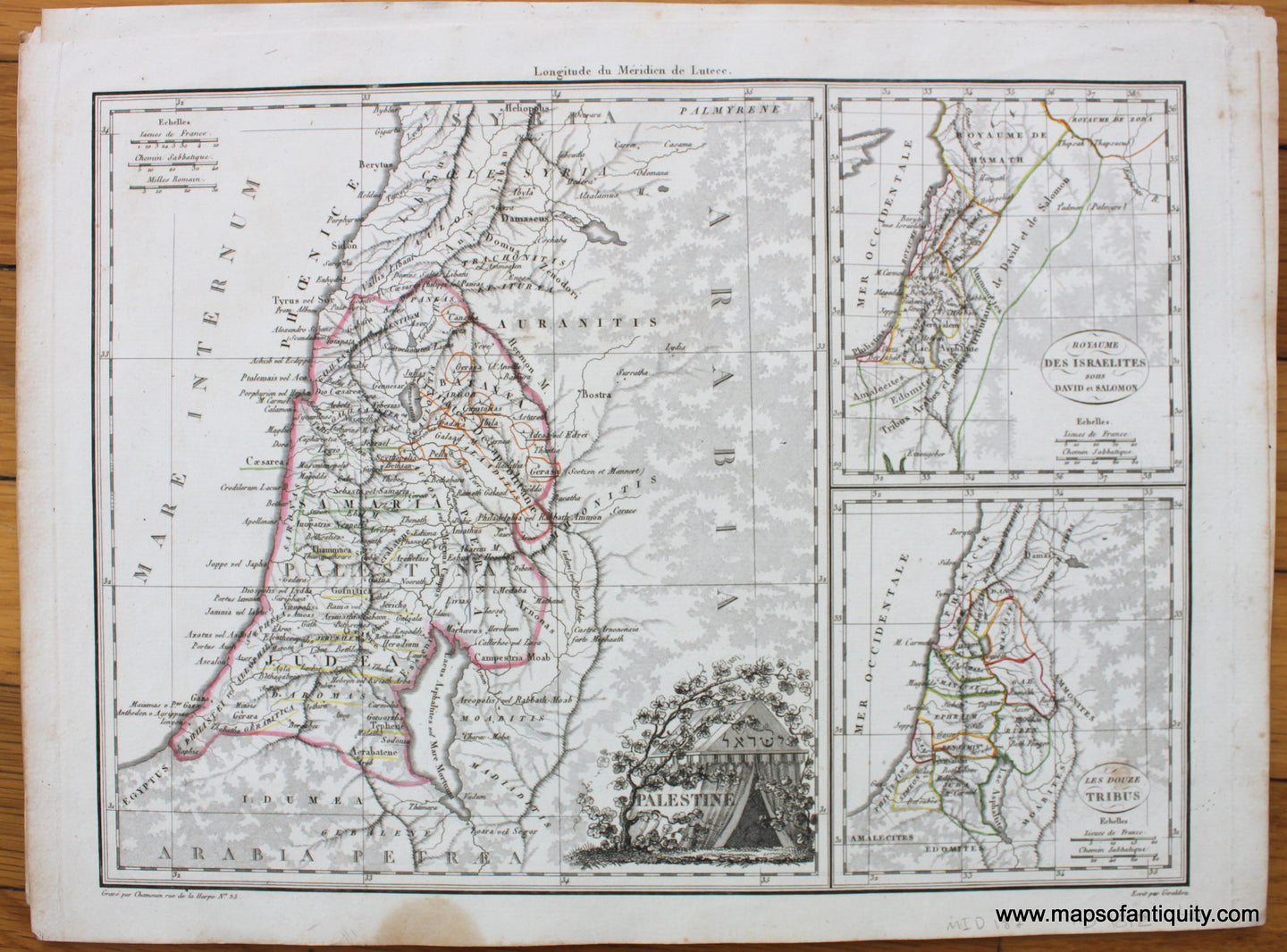 Antique-Hand-Colored-Map-Palestine-1812-Malte-Brun-Lapie-1800s-19th-century-Maps-of-Antiquity