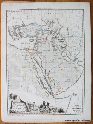 Antique-Hand-Colored-Map-Geographie-del-Hebreux-1812-Malte-Brun-Lapie-1800s-19th-century-Maps-of-Antiquity