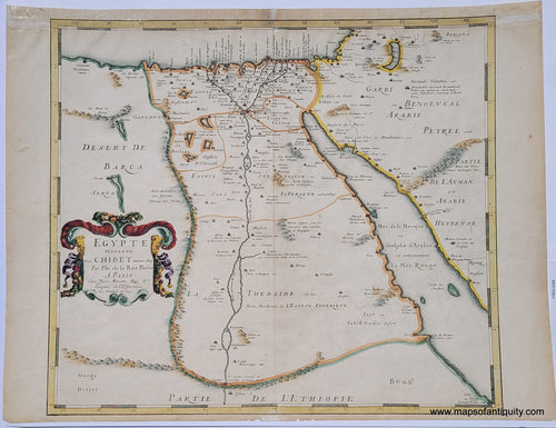 Genuine-Antique-Map-Egypte-Moderne-dict-Chibet-Aujour-Dhuy-1651-circa--de-la-Rue-Mariette-Maps-Of-Antiquity