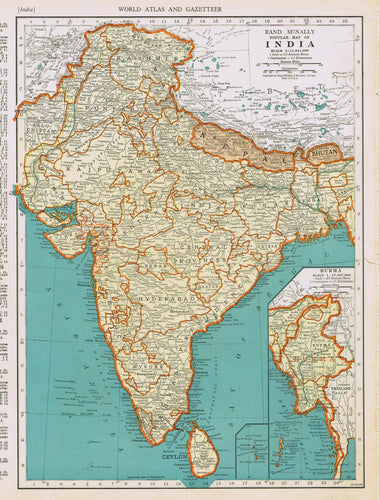 Genuine-Antique-Map-Popular-Map-of-India--1940-Rand-McNally-Maps-Of-Antiquity