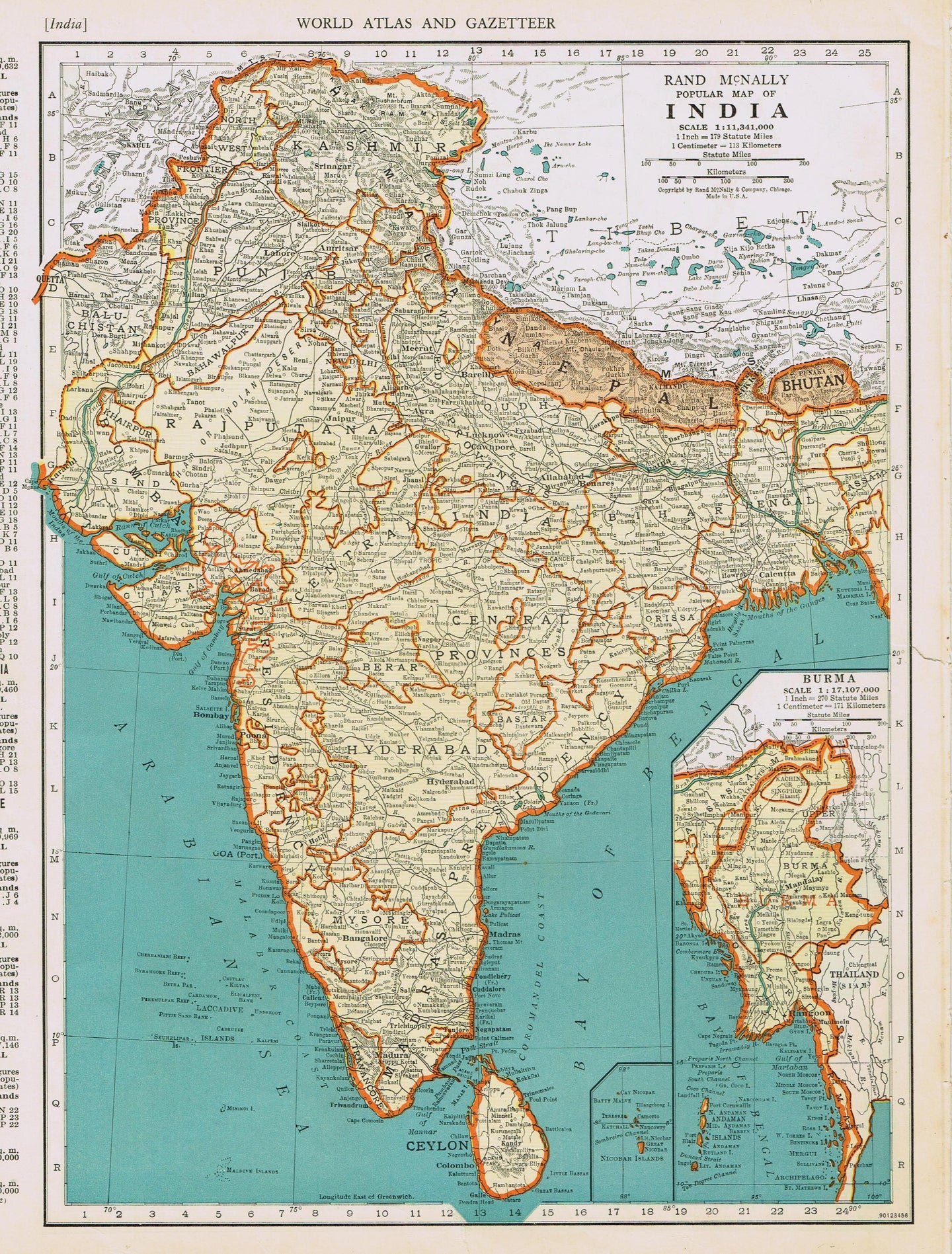 Genuine-Antique-Map-Popular-Map-of-India--1940-Rand-McNally-Maps-Of-Antiquity