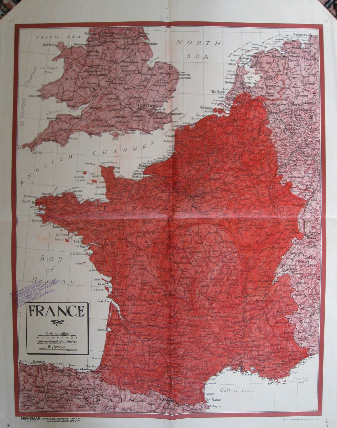 Antique-Military-Lithographed-Map-France-Newsmap-Military-World-War-II-1944-U.S.-Government-Maps-Of-Antiquity