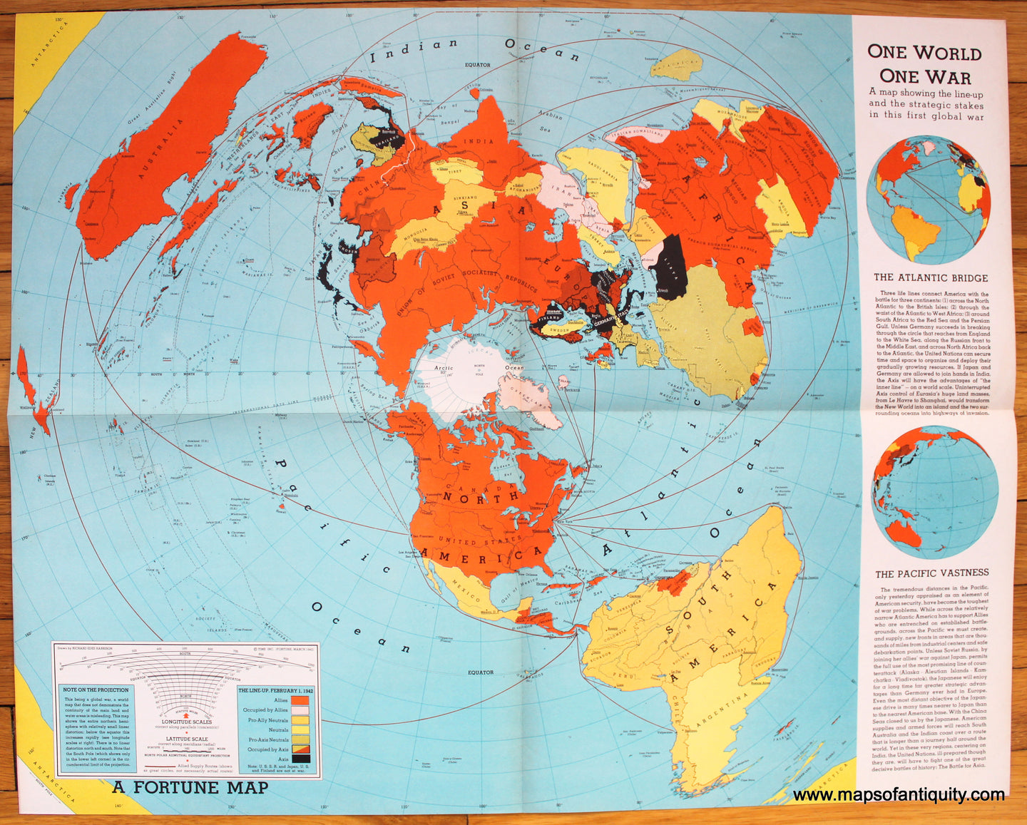 Antique-Map-One-World-One-War-First-Great-Global-Military-History-Fortune-Magazine-1942-1940s-1900s-Early-Mid-20th-Century-Maps-of-Antiquity