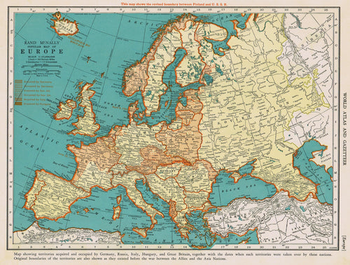 Genuine-Antique-Map-Popular-Map-of-Europe--1940-Rand-McNally-Maps-Of-Antiquity