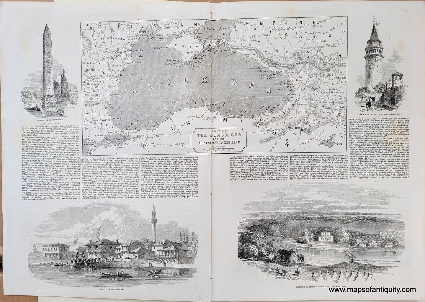 Genuine-Antique-Map-Map-of-the-Black-Sea-and-the-Seat-of-War-in-the-East-Military-Russia--1854-Illustrated-London-News-Maps-Of-Antiquity-1800s-19th-century