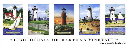 Modern-Print-Lighthouses-of-Martha's-Vineyard-Reproductions--1996-Gaines-Maps-Of-Antiquity-1800s-19th-century